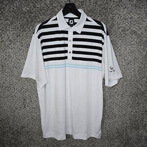 Footjoy FJ Polo Shirt Mens Large White Striped Chapel Hill Embroidered Golf